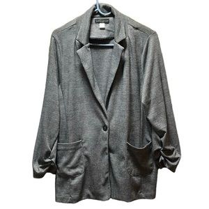 Simply Styled Plaid Gray and Black Ruched Sleeves Cardigan Style Blazer Size XL